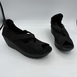 Bernie Mev Shoes Womens‎ Size 8.5 EU 39 Black Woven Peep Toe Cross Sandals